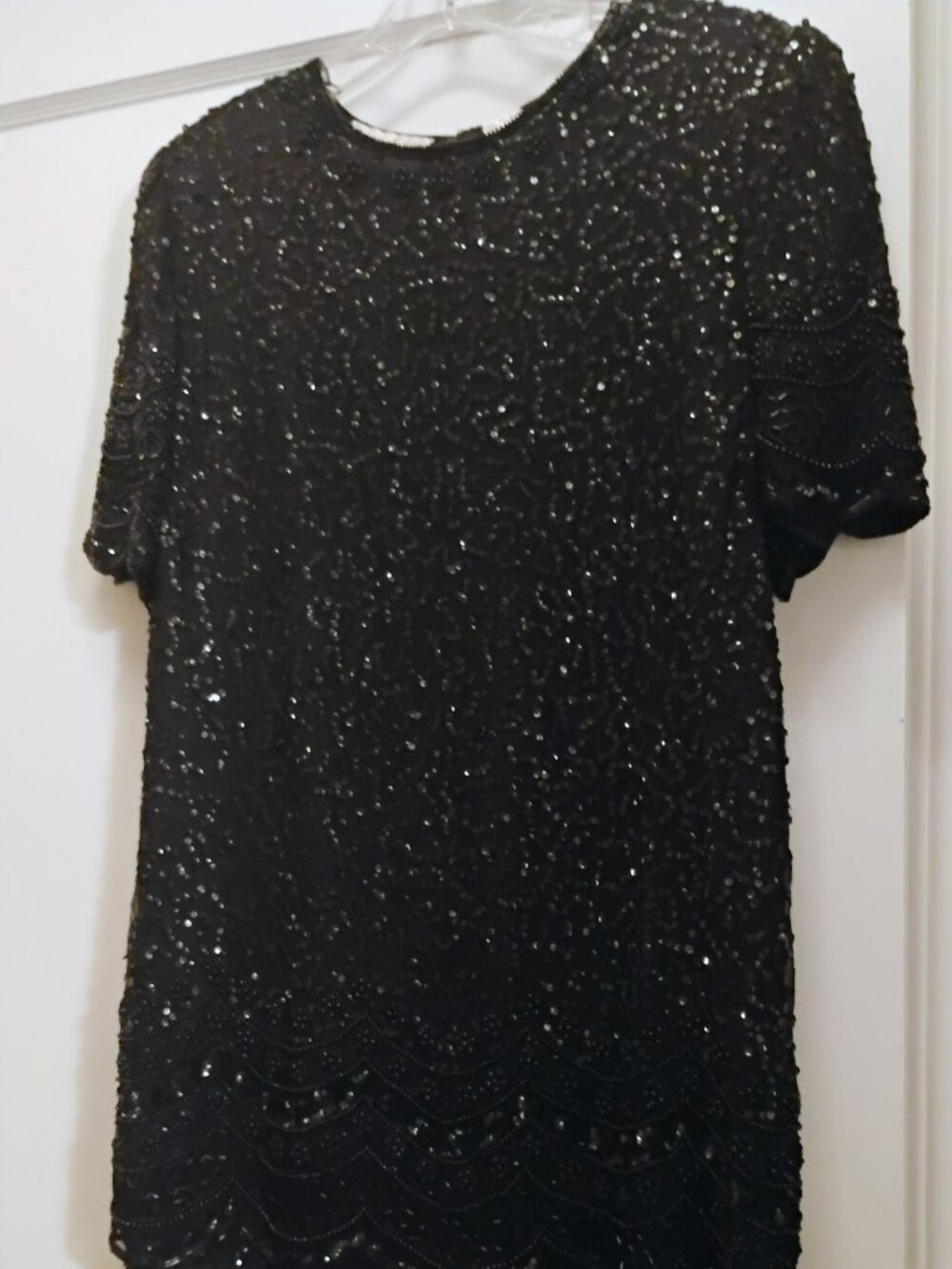 Vintage Black Lawrence Kazar New York Beaded and Sequinned Silk Dress L